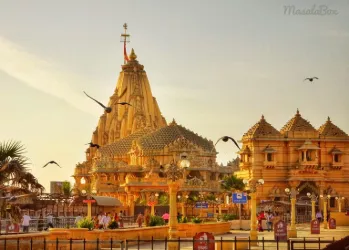 Somnath Temple in Gujarat overlooking the Arabian Sea, a famous pilgrimage destination