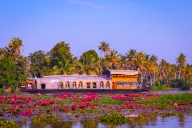 Traditional Kerala houseboat on the scenic