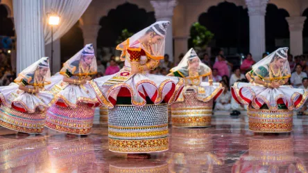 Traditional Indian Dancers in a Heritage Hall