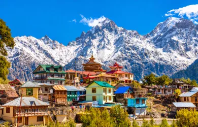 Snow-covered mountain peaks in Himachal Pradesh